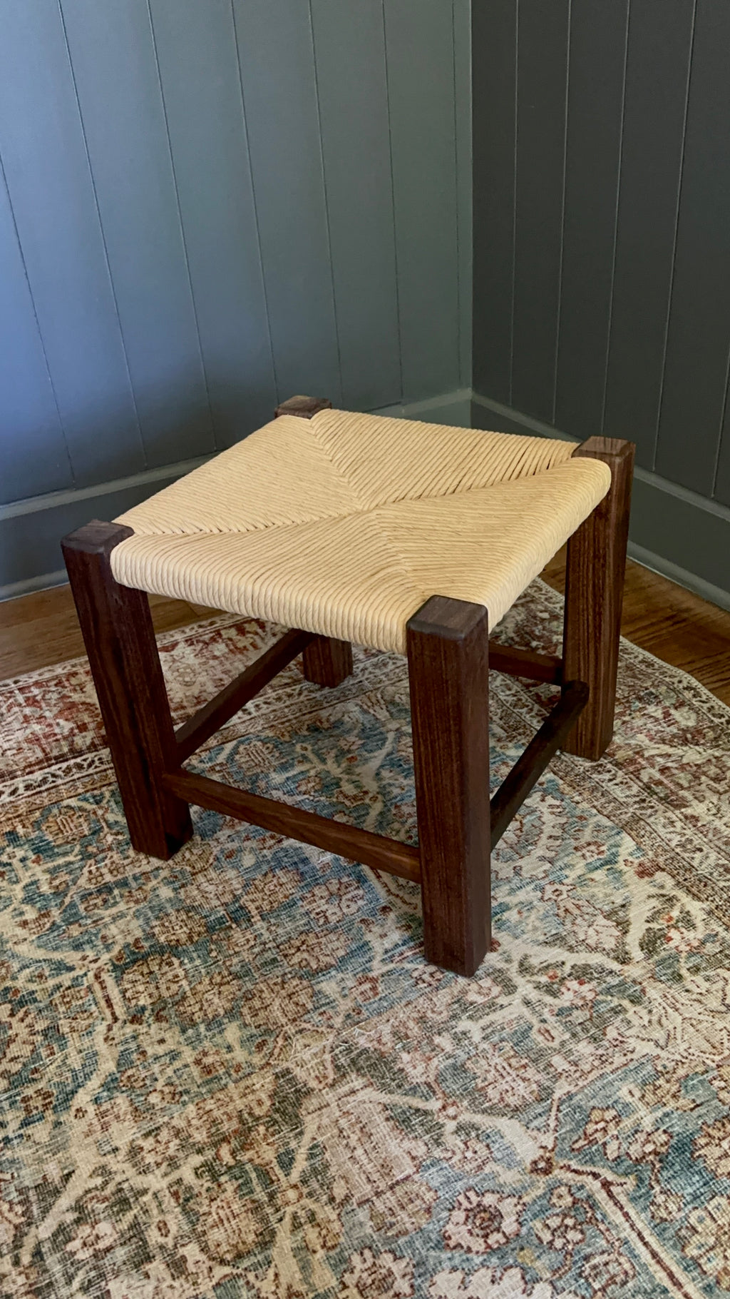 Walnut Hand-Rushed Stool