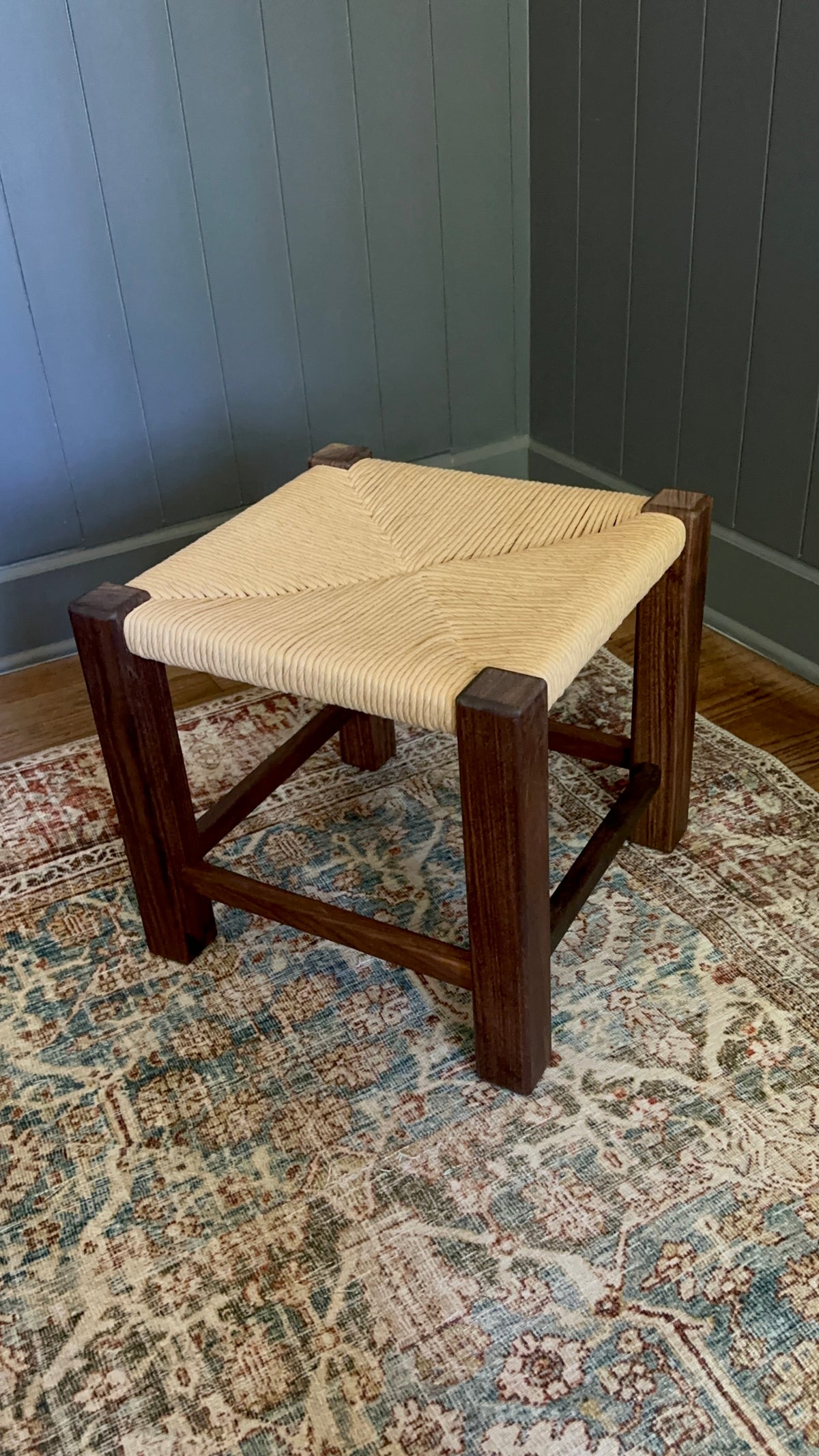 Walnut Hand-Rushed Stool