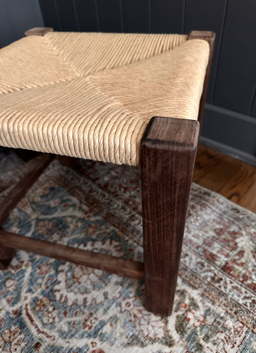 Walnut Hand-Rushed Stool